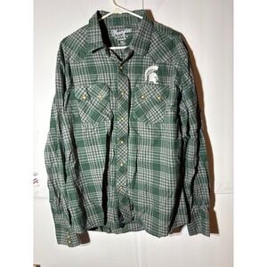 Wrangler Retro Premium Men's‎ Green Plaid Western Snap Shirt XXL Spartan MSU